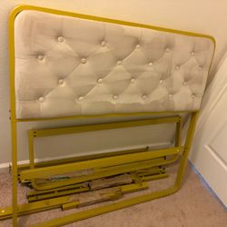 Twin bed gold frame and beige velvet