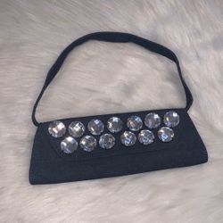 New Without Tags Retro Y2K Rhinestone & Denim Baguette Style Shoulder Bag