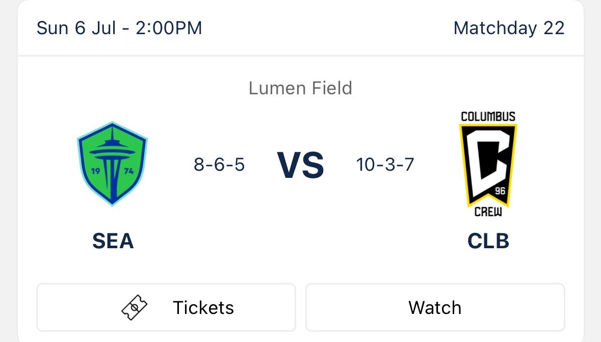 Sounders FC Game Tix - Sunday 7/6 - Qty 2 