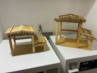 Handmade Wood and Straw Nativity Stable Set