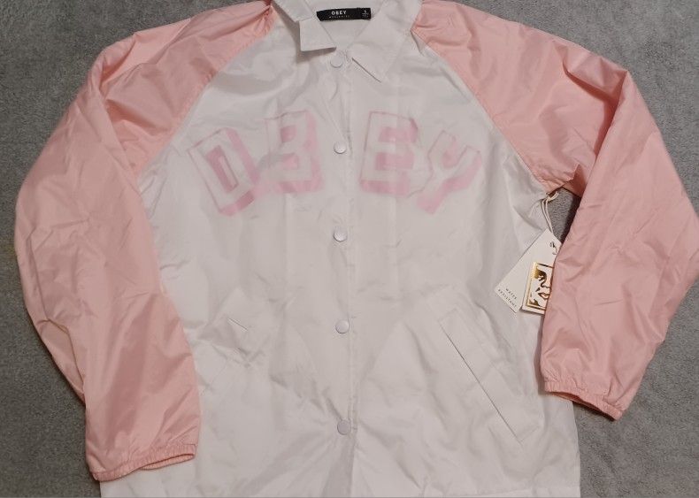 OBEY Women's Size Small Pink White Windbreaker Pockets Thin Running
