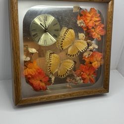 Wood Framed Taxidermy Papilo Butterfly Boho Floral Mirror Accent Clock
