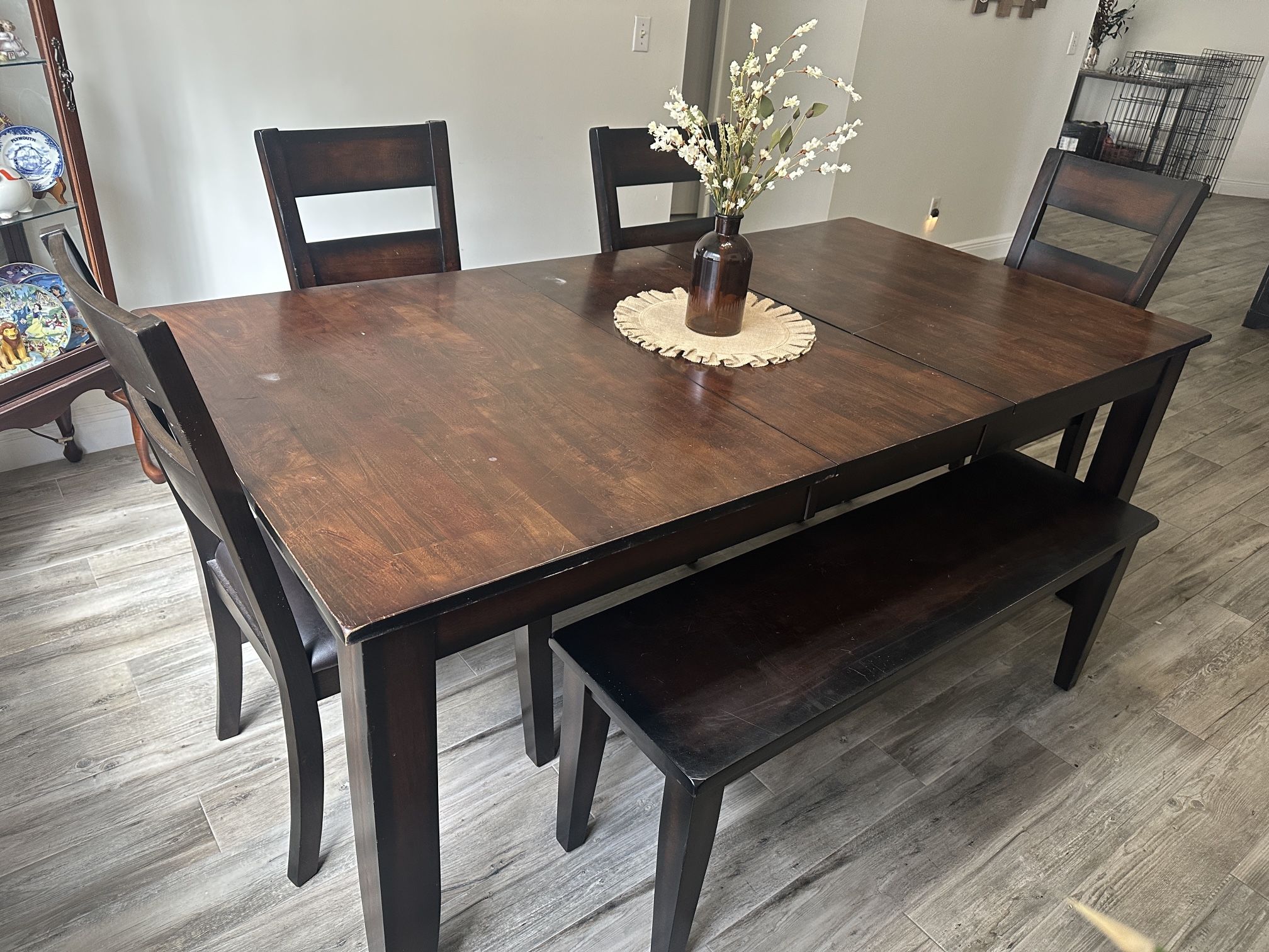 Dining Set (table, 4 Chairs & Bench)