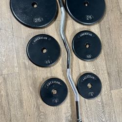 NEW Standard Curl Bar with Weight Plates 25s, 10s and 5s. (Total: 95 lbs)   