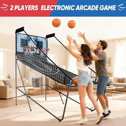 Foldable Indoor Basketball Arcade Game Double Shot 2 Player W/ 4 Balls, Electronic Scoreboard and Inflation Pump