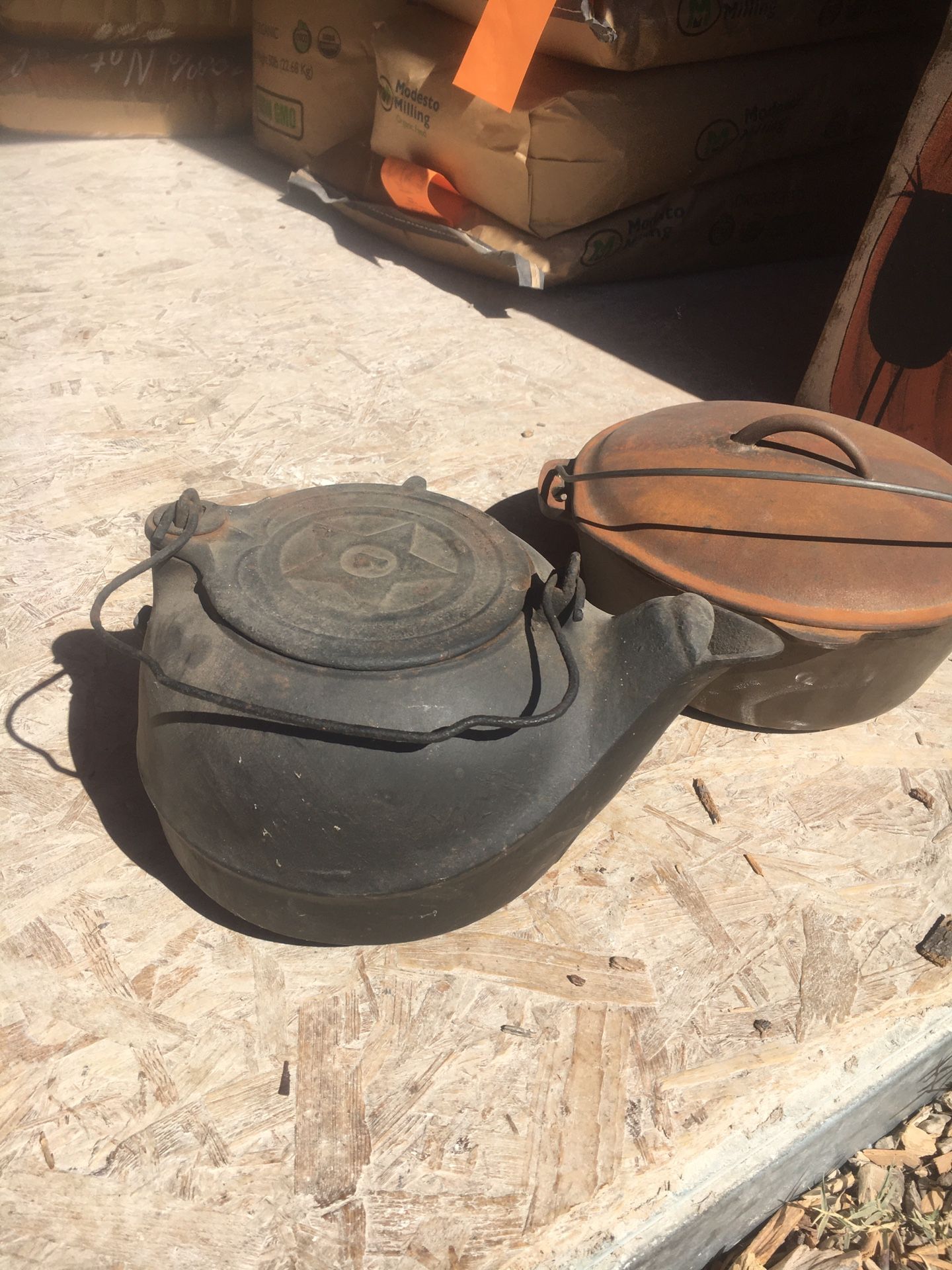 Cast Iron Pot with Lid and Tea Kettle