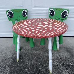 🐸🍄 Frog Chairs + Mushroom Table Set (Hand-Painted Kids Furniture)
