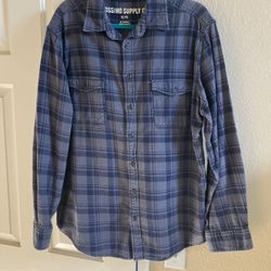 Blue Navy Long Sleeve Plaid Button Shirt XL