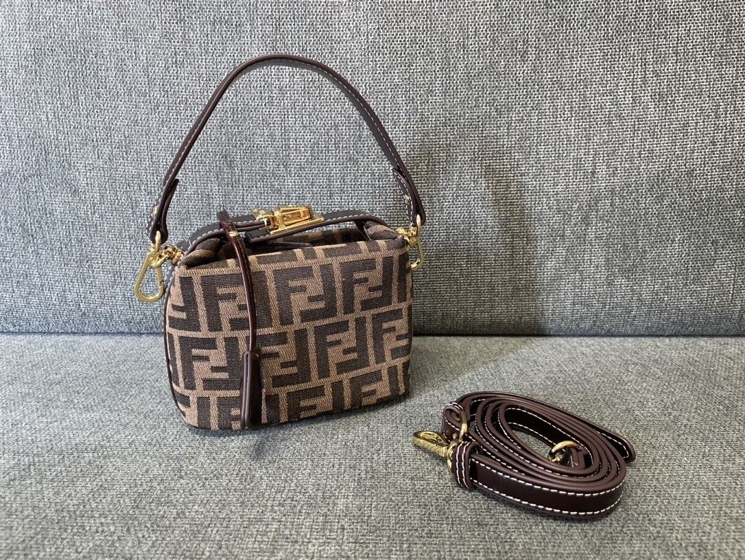 FENDI Zucca Canvas Hand Bag Black Brown