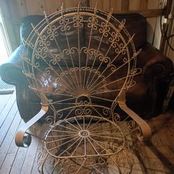 Vintage Twisted Wrought Iron Peacock Chair