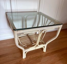 Vintage 1970s Ficks Reed Rattan & Glass Side Table