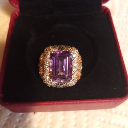 Sterling Silver 6.65 CT Amethyst, Sapphire Ring