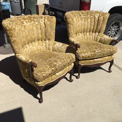 Pair Of Vintage Channel Back Wing Chairs $150