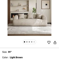 91" Boneless Couch,Cloud Couch,Chenille Curved Sofa with 3 Seater and 3 Pillows, Modern Compression Sofa for Living Room, Bedroom and Apartment, No As