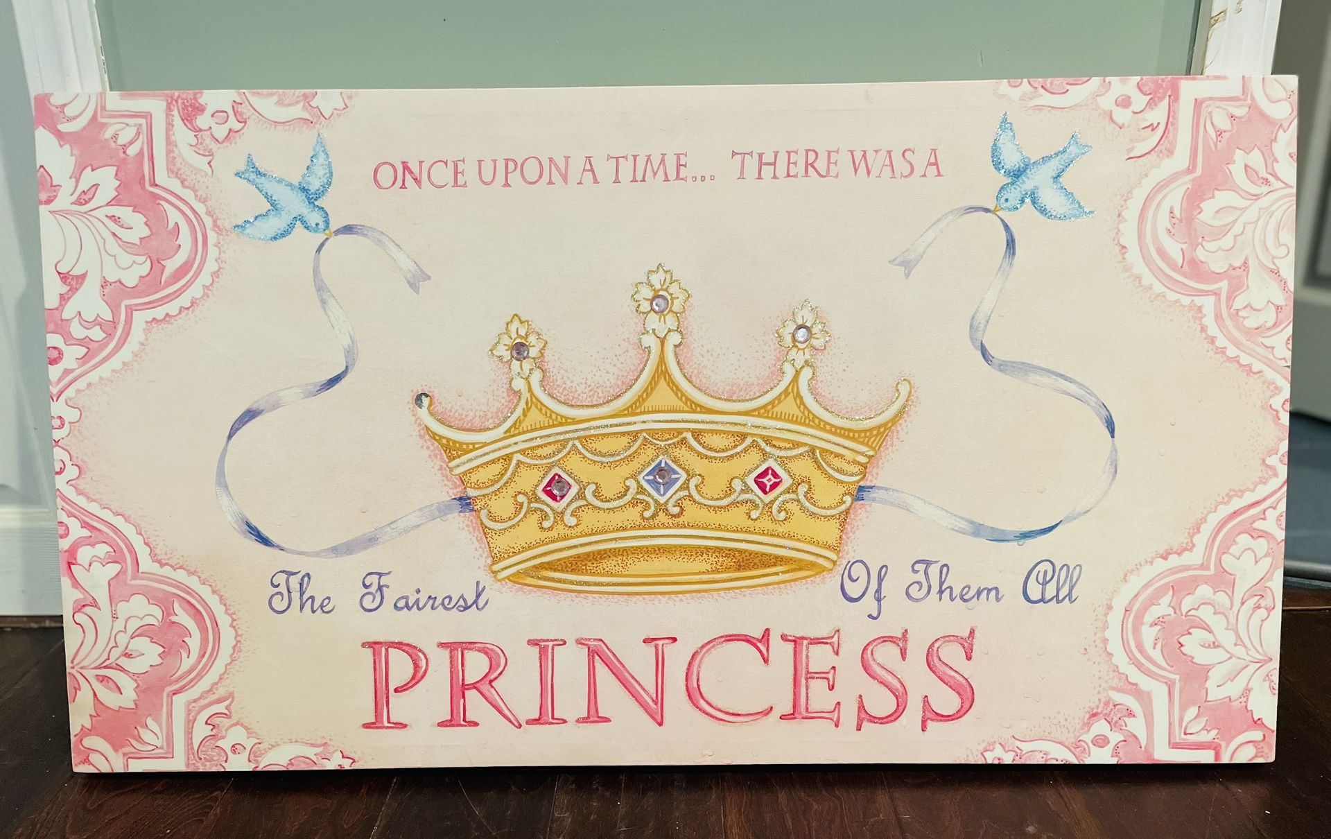 Girl’s Nursery/Bedroom Decor: “Once Upon a Time There Was a Princess, The Fairest of Them All”; Size: 20”H x 36”W x 1.75”D