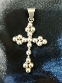 Vintage Taxco Sterling Silver 3" Beaded Cross Pendant