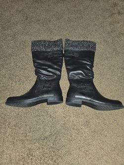 Black Knee-High Boots with Knit Cuff