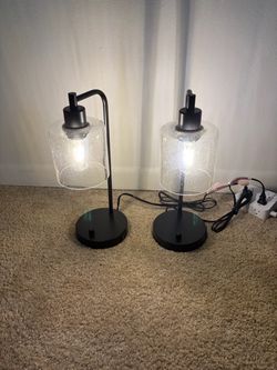 Set of 2 Industrial Table Lamps with 2 USB, Fully Stepless Dimmable