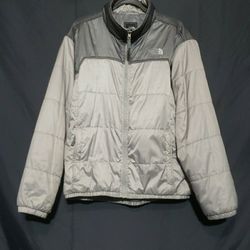 THE NORTH FACE GRAY/SILVER FULL SIP PUFFER JACKET  MENS SIZE LARGE 