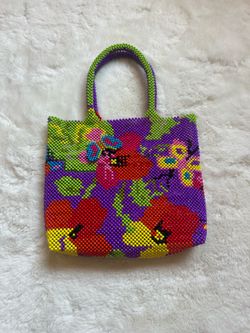 Handmade Beaded Floral Tote Bag – Vibrant Statement Purse