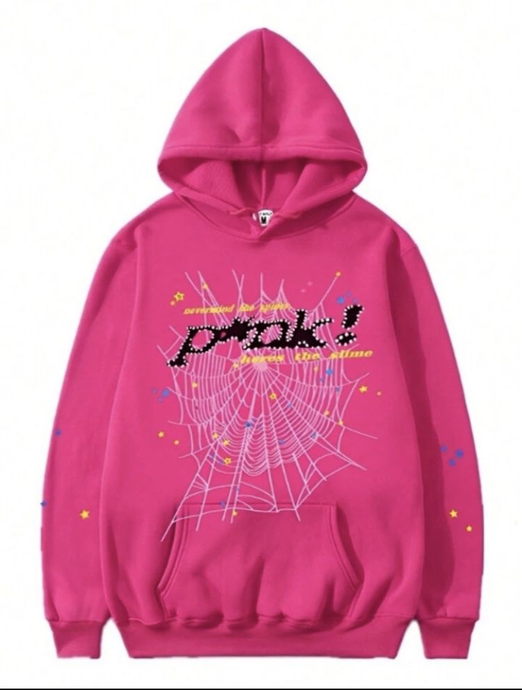 Hip Hop Spider Hoodies Set Y2k Hoodie Tracksuit Pullover Sweatshirt Hot Pink