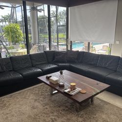 Sectional Black Real Leather 3 Piece Couch