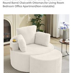 Swivel Accent Chair 37" W Swivel Recliner Comfy Upholstered Round Barrel Chair,with Ottoman
