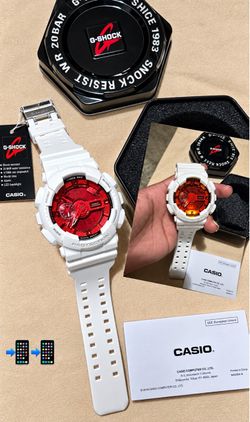 (60$)Casio G-Shock White & Red Ana-Digi Watch