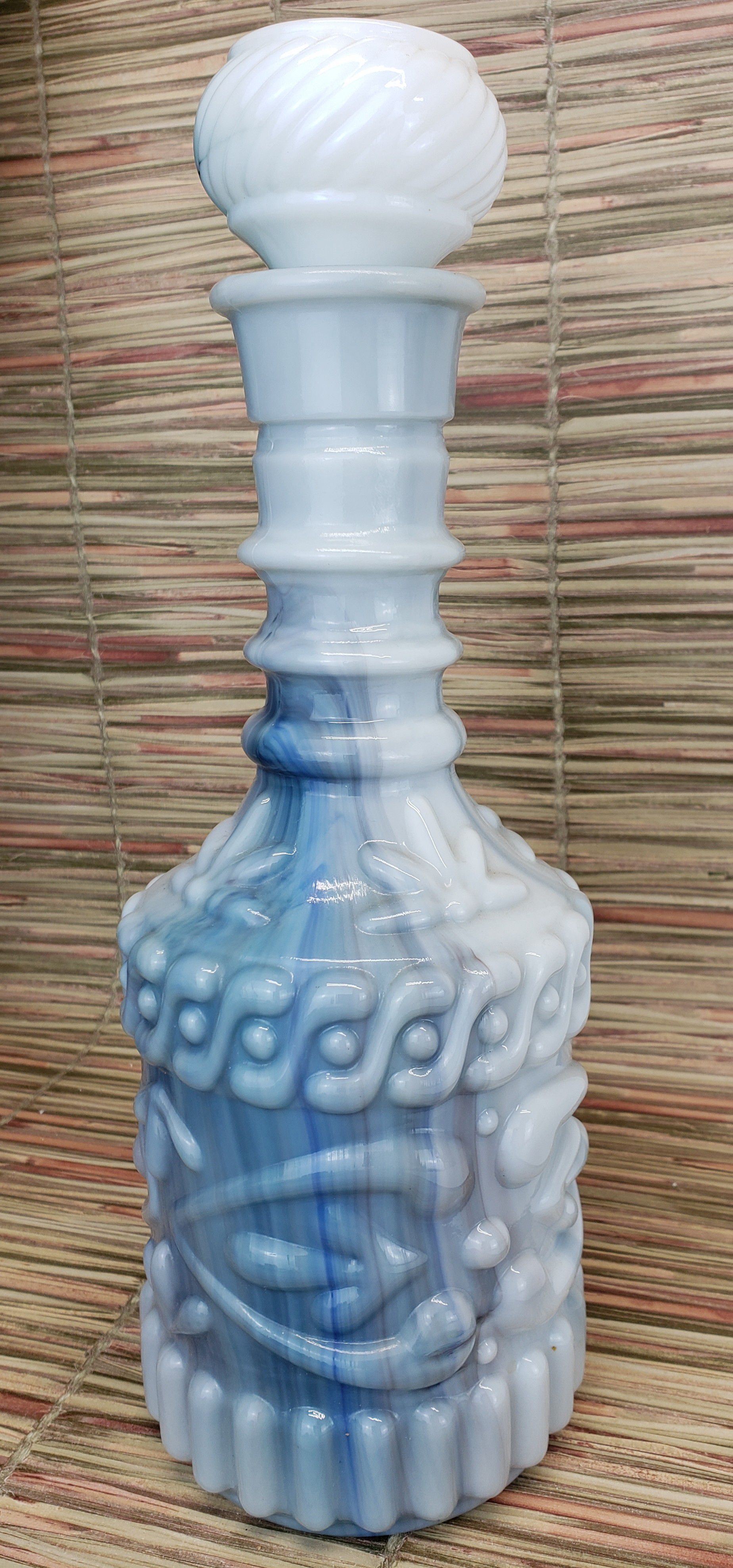 Vintage Jim Beam Blue Slag Milk Glass Decanter 13" Tall! EUC