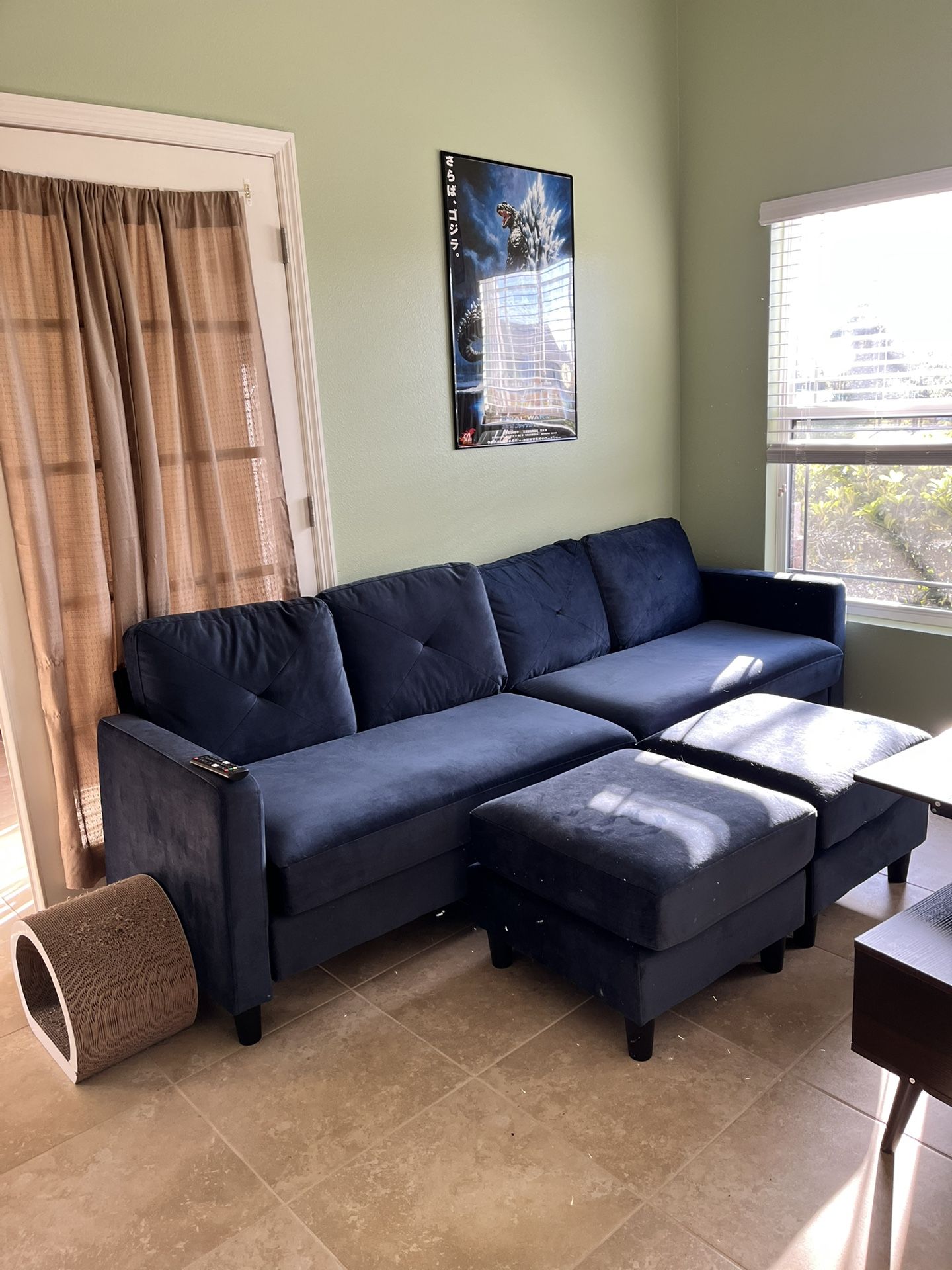 Blue Sectional with chase