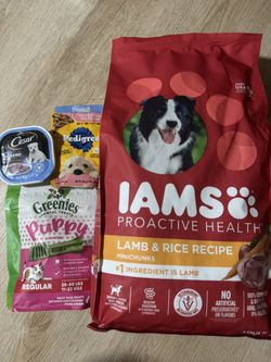 Dog Food Bundle For Sale Included: 1. IAMS 7Ibs Lamb & Rice Recipe Minichunks 2. Cesar Chicken & Beef 3. Greenies 6ct Dental Treat 4. Pedigree All Bra