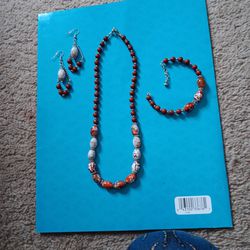 Glass Beaded Jewelery Set W/ Necklace Earrings Bracelet