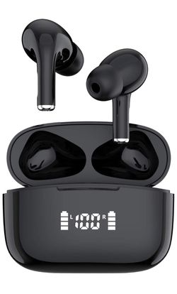 Bluetooth 5.0 Wireless Earbuds with Digital Intelligence LED Display Charging Case, IPX7 Waterproof, TWS Stereo, Built-in Mic, Single/Dual Mode for R