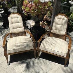 Hollywood Regency Brass Detail Low Barrel Pair Of Chairs