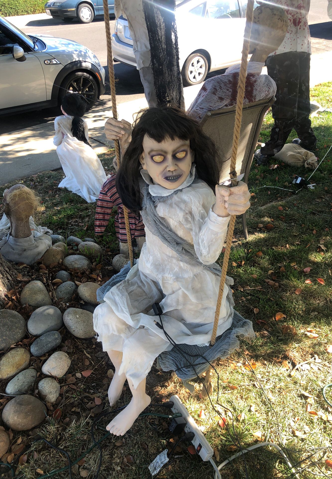 Scary girl on swing , Halloween prop