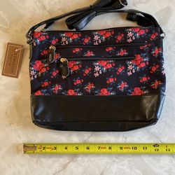 Purse Black Floral Crossbody New