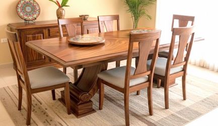 Solid Wood Dining Table with 6 Chairs