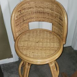 Vintage Mid Century Rattan And Wicker Swivel Bar Stool