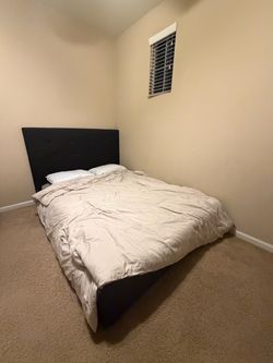 Queen Upholstered Platform Bed Frame w/ Tall Headboard – Optional Mattress