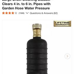 Husky Large Drain Cleaning Bladder – Clears 4 in. to 6 in. Pipes with Garden Hose Water Pressure