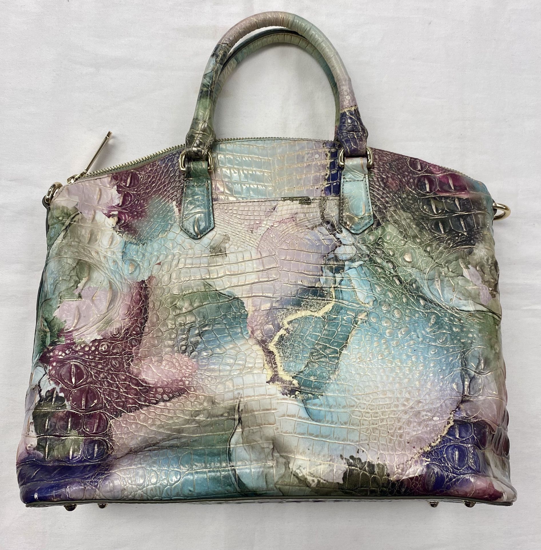 Brahmin Duxbury Satchel Floral Embossed Leather Bag Blue Multi Ombre Melbourne