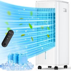 25-INCH Evaporative Air Cooler, Swamp Cooler Air Fan w/Double Tanks, Smart Timer, 3 Ice Packs
