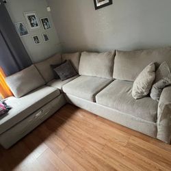 Beige Sectional Sofa with Chaise – Good Condition