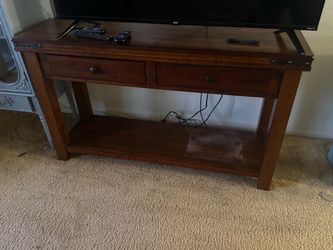 Wood Console Table with Drawers and Shelf