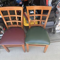 4 Sturdy Wooden And Vinyl Chairs 