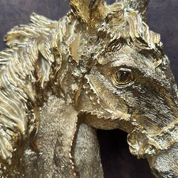 Vintage Gold Horse Head Wall Sculpture – Heavy 3D Relief Shadowbox – Statement Decor