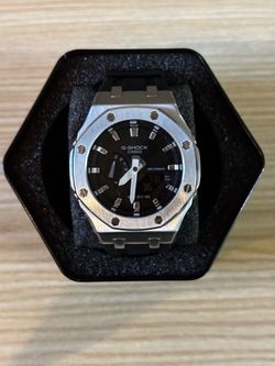 Casio G-Shock CasiOak Metal Mod - Silver Bezel & Black Rubber Strap