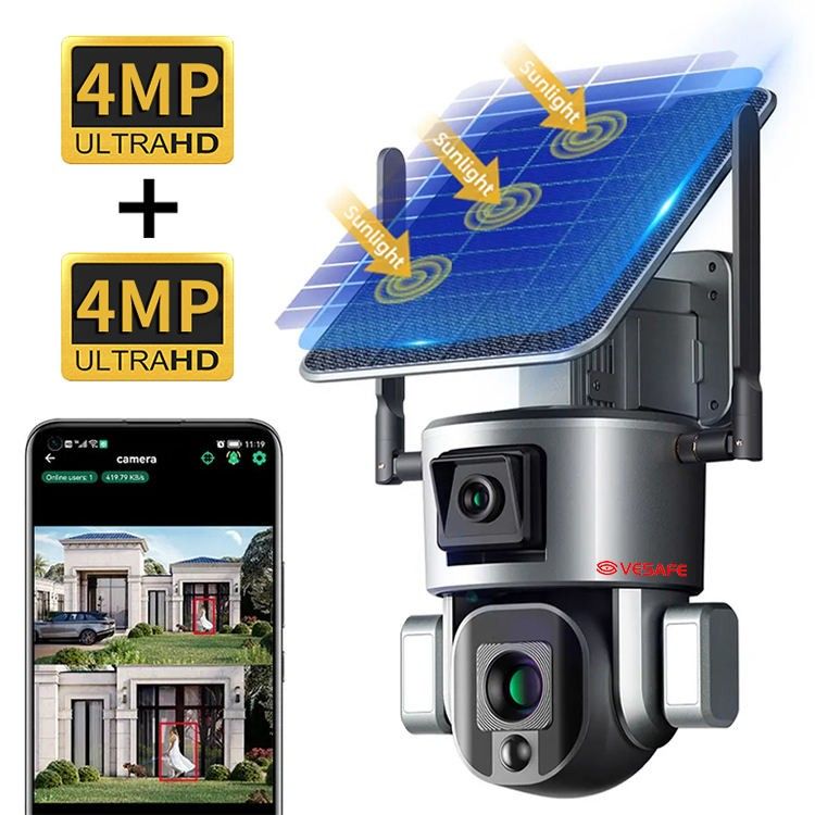 VESAFE 4K 8MP 20x optical zoom waterproof solar 4g camera Outdoor surveillance closed-circuit television Ptz dome security camera with solar panel