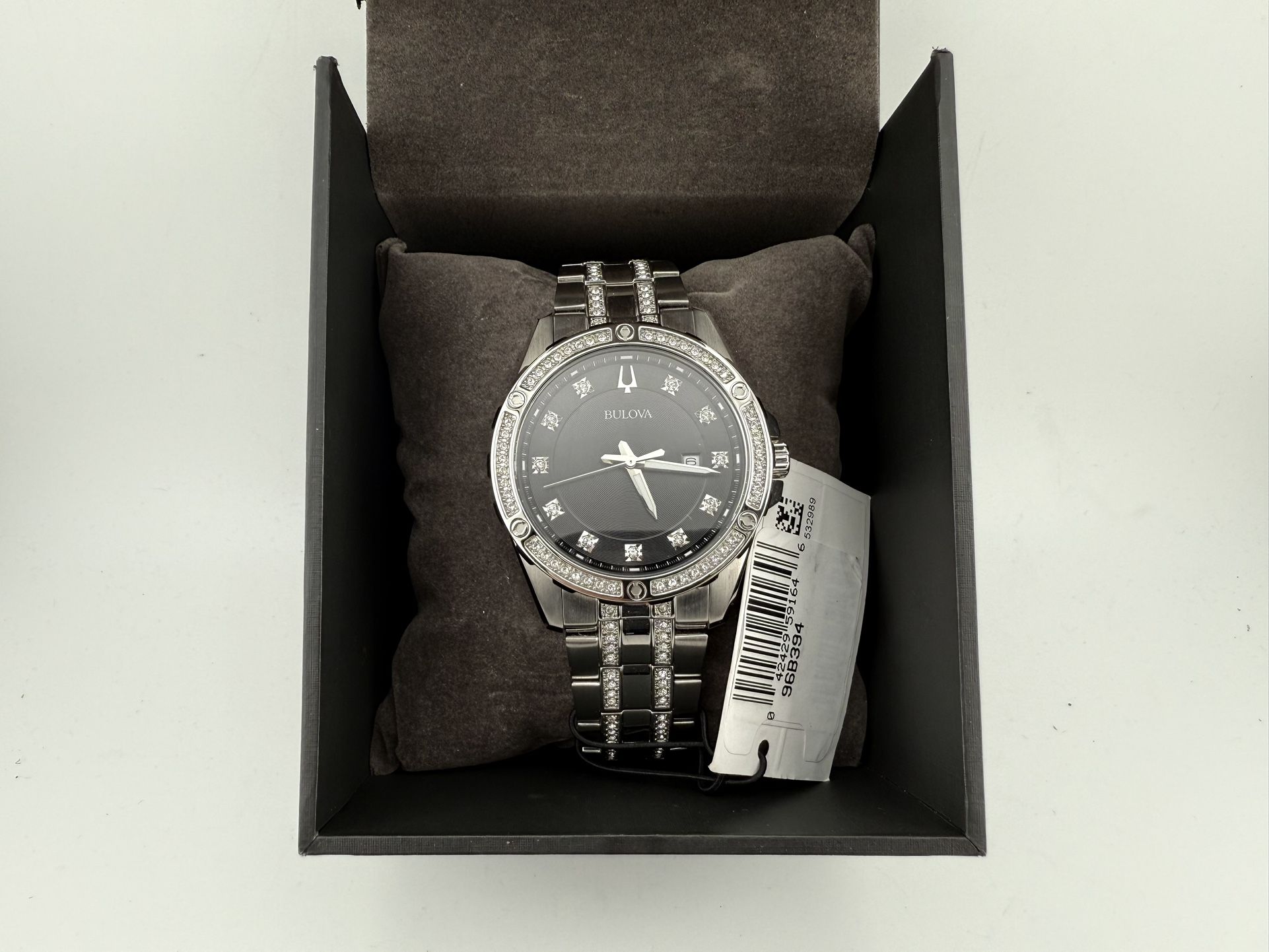 Bulova Box Set Bul Crystal Mens Stainless Steel W/ Tag