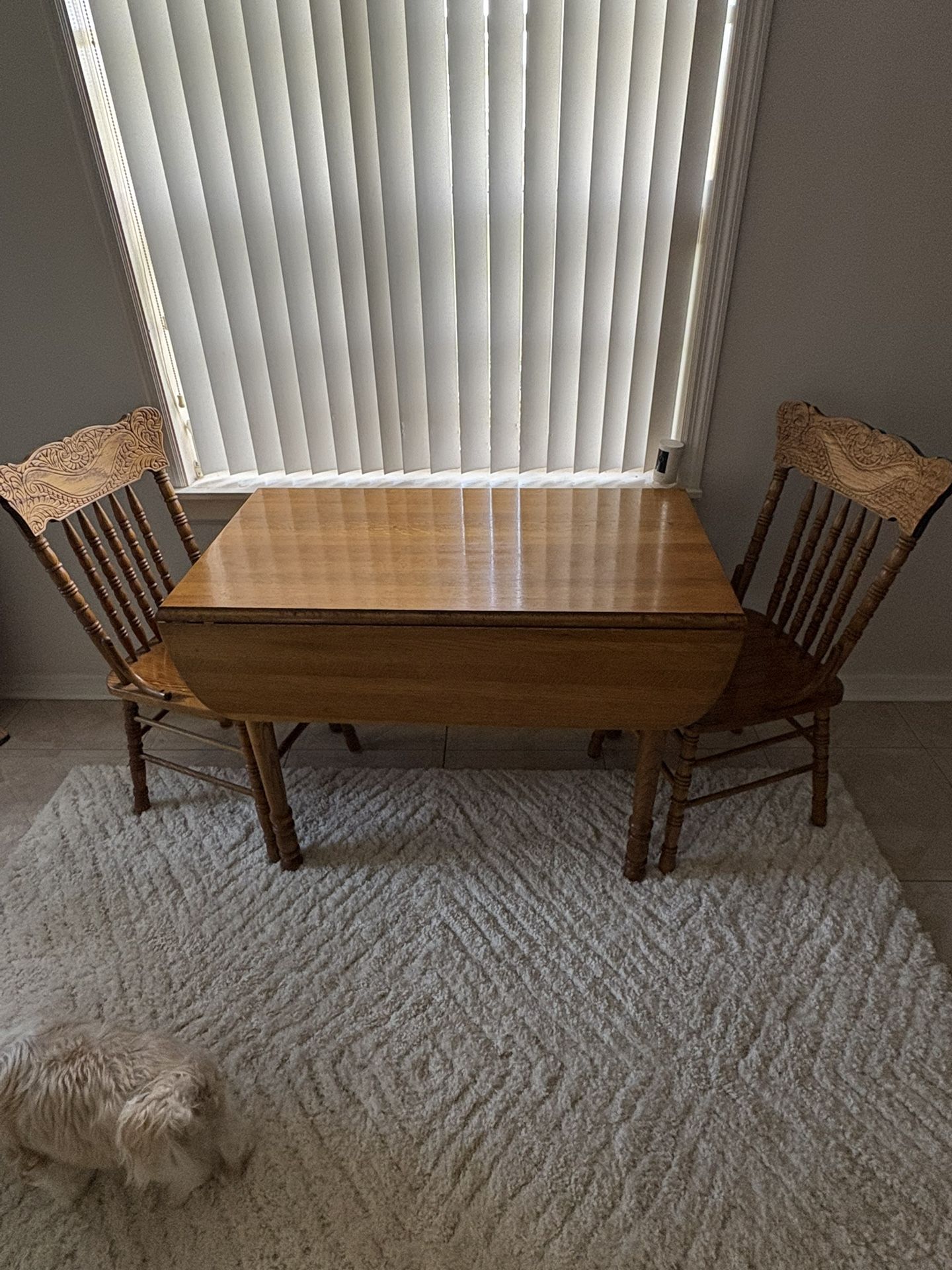 Vintage Wood Dining Table With 2 Chairs 